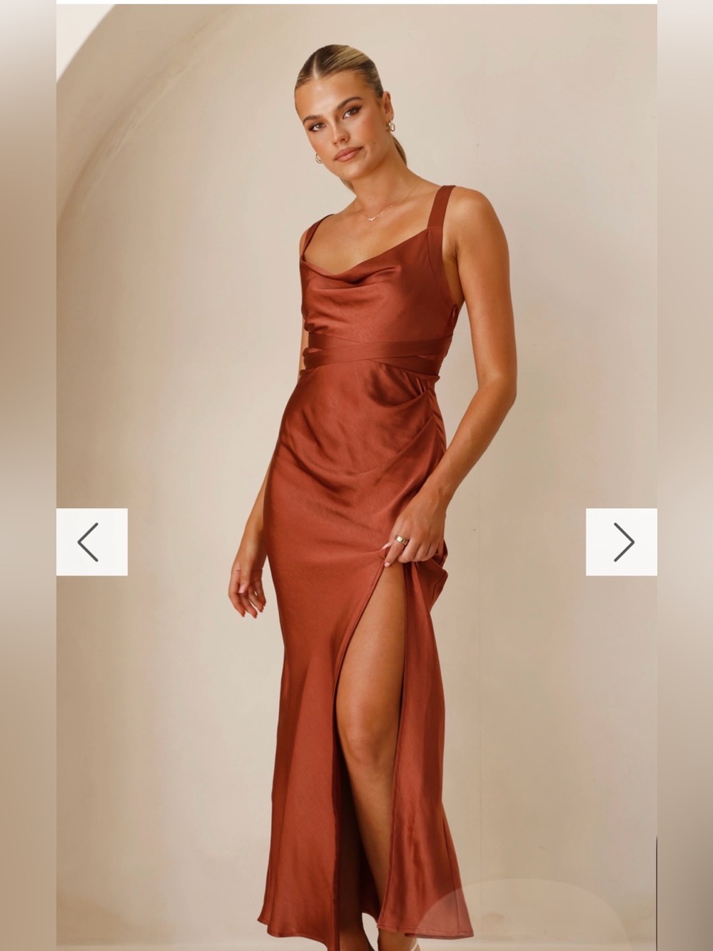 Billy J Satin Cowl Neck Slip Dress in Copper NWT
